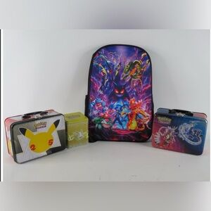 Pokémon Bundle – New Backpack, 2 Used Lunch Boxes & Card Case –[D1169]